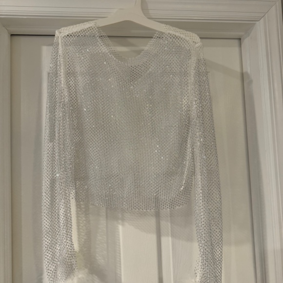 Womens Y2k Aesthetic Shirt Sheer Mesh Feather Sleeve - Picture 2 of 2